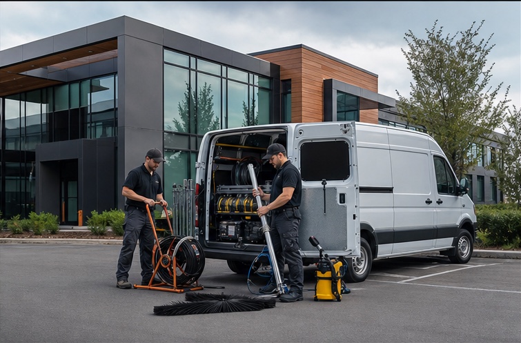 Field service crew preparing for the next commercial job